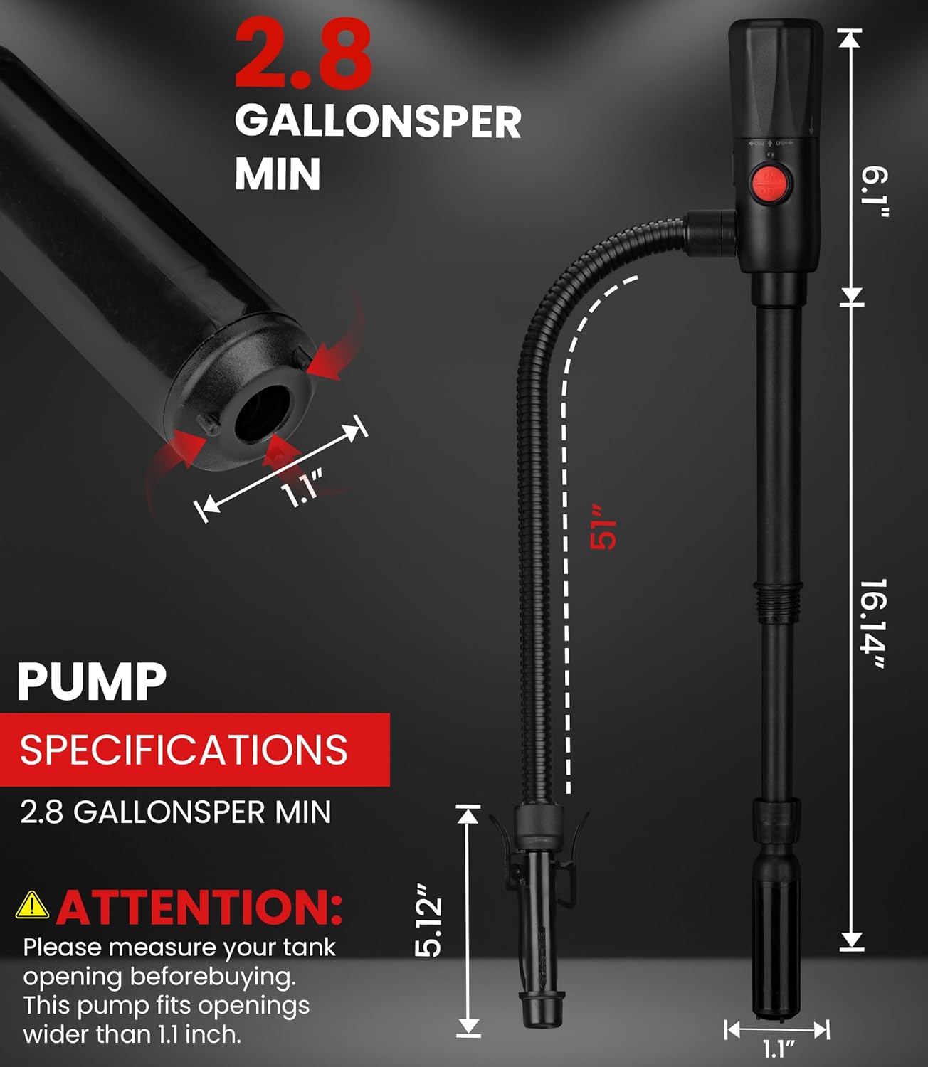2.8GPM Battery Powered Portable Fuel Transfer Pump Auto stop Gas Pump For Gas Can with USB Charging Fuel Transfer Pump for Gasoline, Fuel, Gas, Diesel, Water