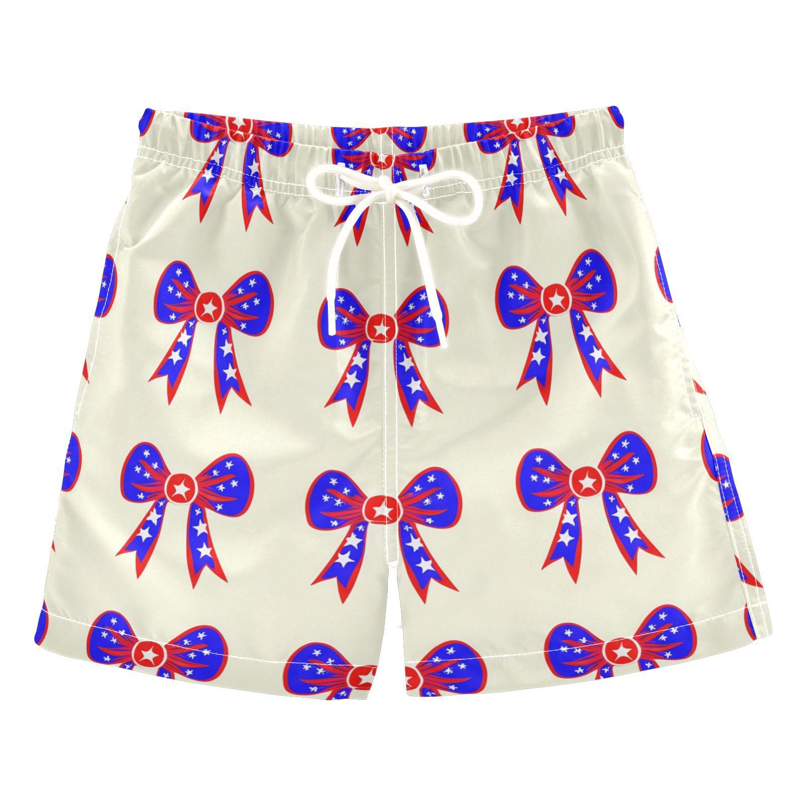 YANENDIE Boy Swim Trunks Independence Day Bows Summer Beach Quick Dry Swimsuit Bathing Suit, 2-8T