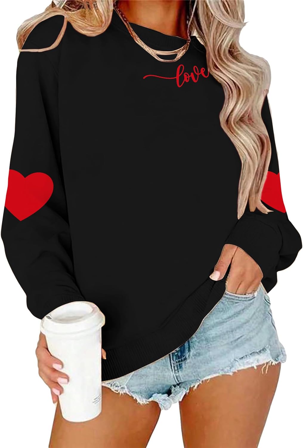 LAZYCHILD Love Heart Sweatshirt for Women Cute Hearts Graphic Pullover Long Sleeve Valentine Shirts Tops - Image 2