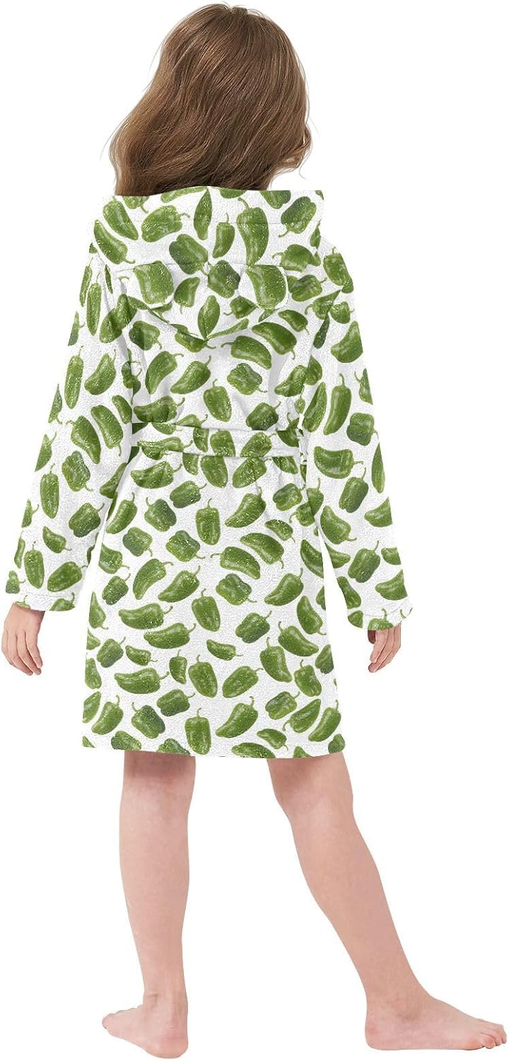 senya Green Pepper Toddler Hooded Bathrobe Kids Soft Plush Bath Towel Robes for Boys Girls 2-12 Years