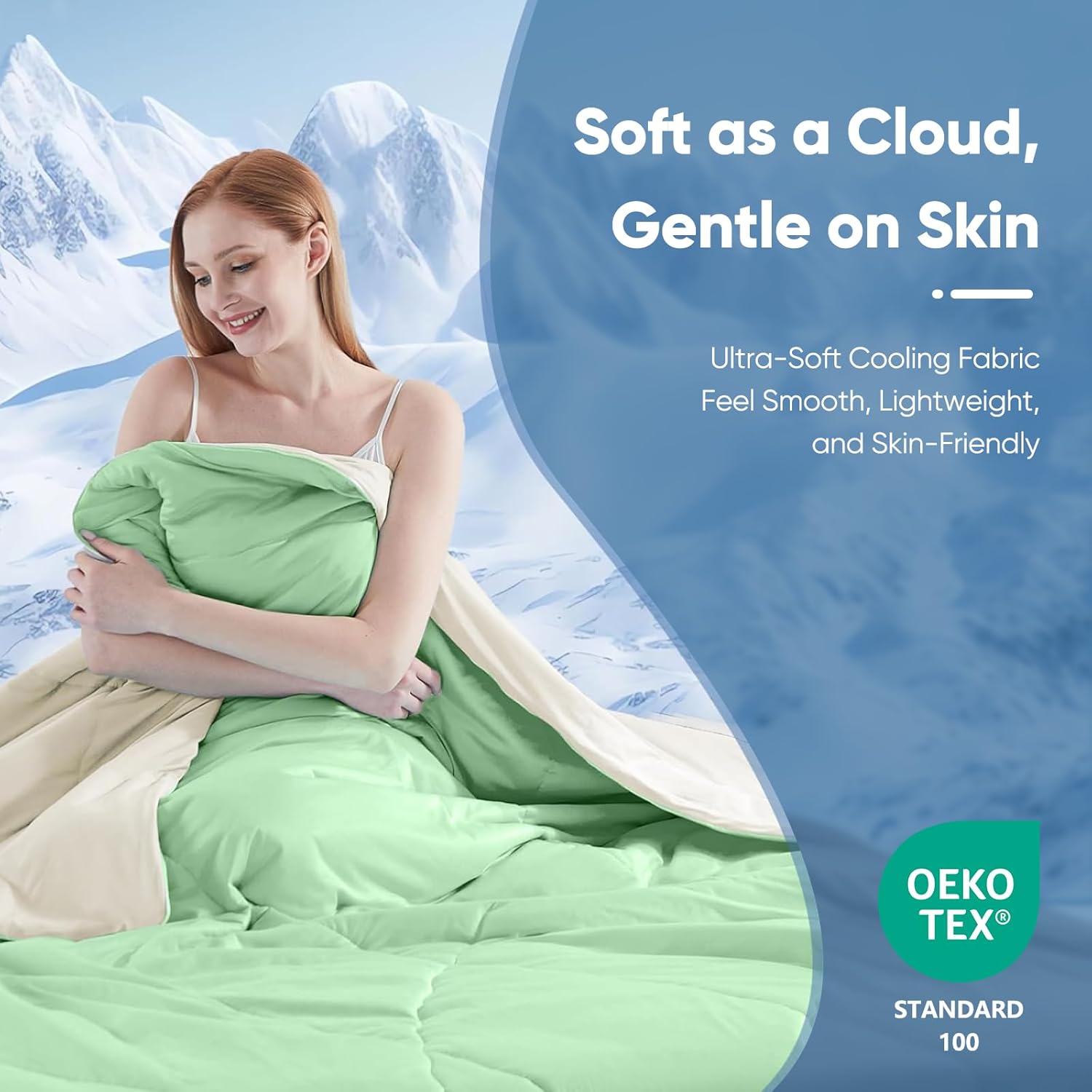 Elegear Cooling Comforter Queen Absorbs Body Heat to Keep Cool, Cooling Blanket for Hot Sleepers Japanese Arc-Chill 3.0 Cool Tech Fabric Summer Comforter Hypo-Allergenic Cooling Quilt - Green/Beige - Image 6
