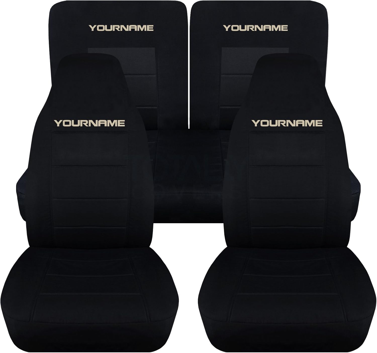 Totally Covers Compatible with 1983-1993 Ford Mustang Black Seat Covers w Your Name/Text: Black w Sand - Full Set Coupe/Hatchback/Convertible Solid/Split Bench 3rd Gen