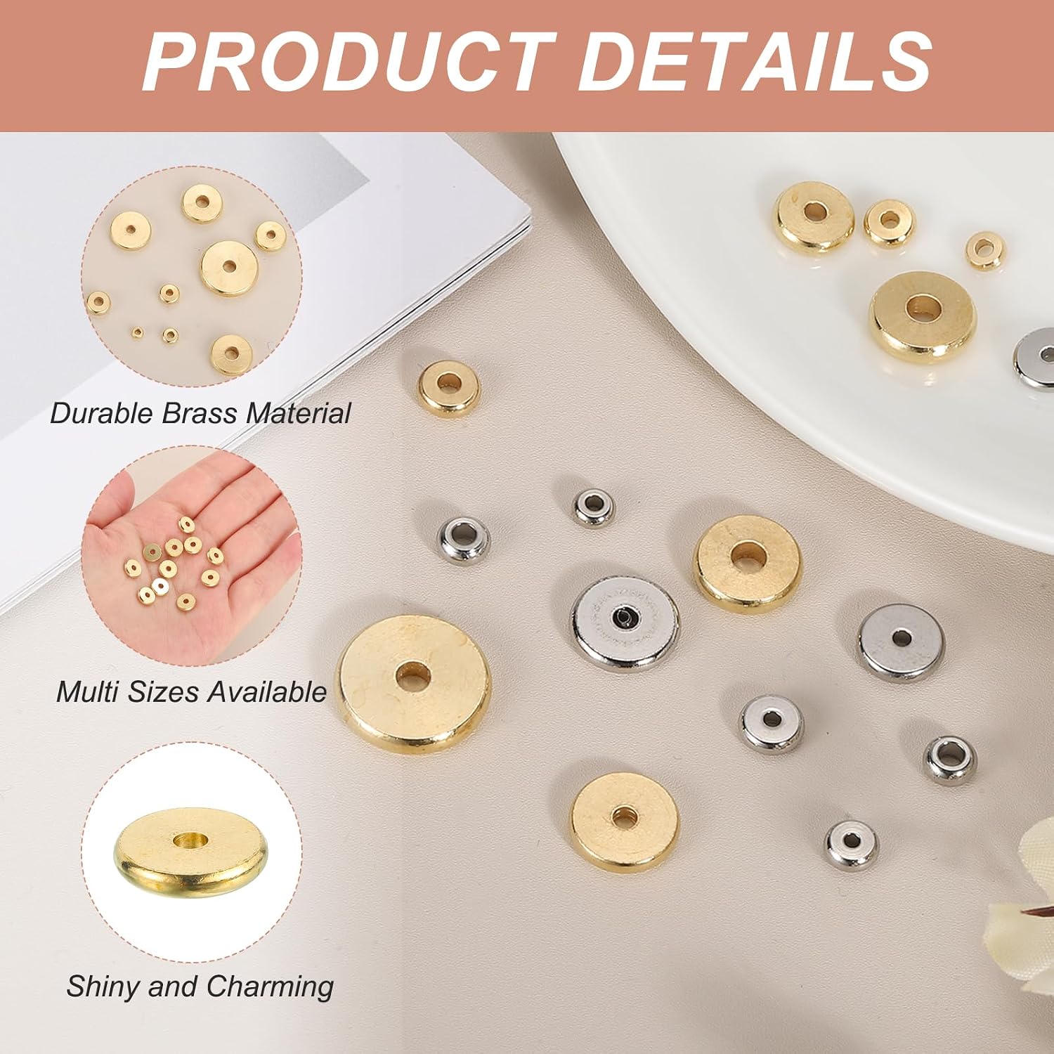 MECCANIXITY 20Pcs Rondelle Spacer Beads 14mm Diameter 3mm Hole Size 2.5mm Thick Metal Flat Disc Charm Circle for Bracelet Earring Necklace Jewelry Making, Gold image 3