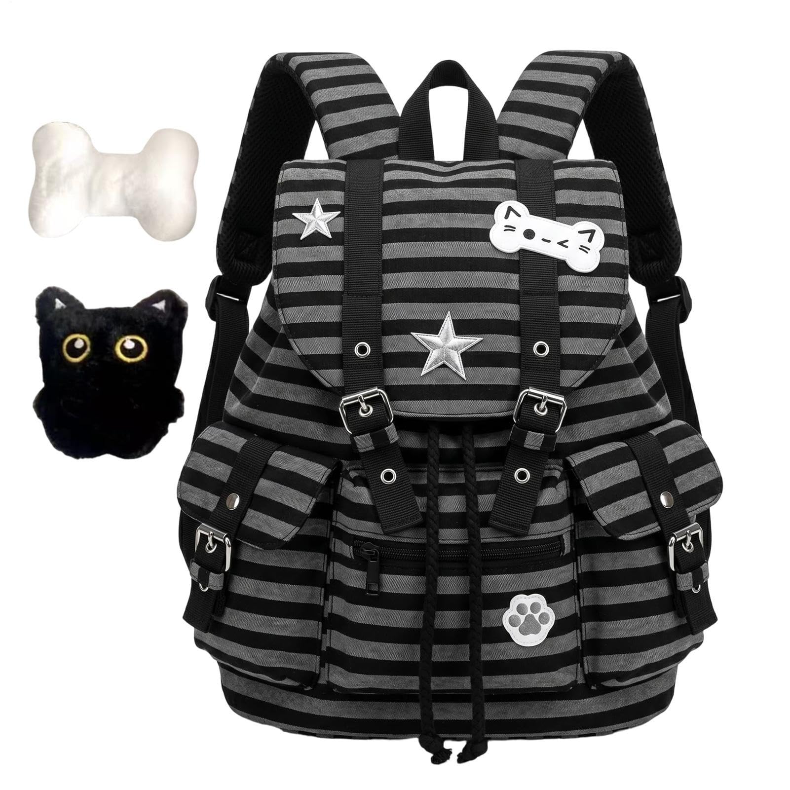 Generico Zaino per Ragazze con Ciondolo Gatto, Multi-Tasche e Regolabile