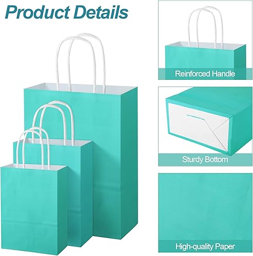 Miniatura 3 de MIMIND 144 bolsas de regalo color verde azulado con asas, bolsas de papel, baby shower, cumpleaños, boda, suministros de fiesta, bolsas de compras
