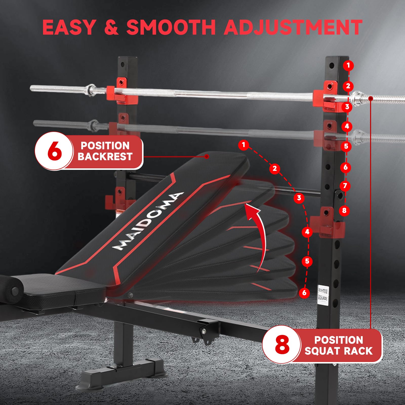 1500LBS Foldable 8 IN 1 Weight Bench with Upgraded Leg Extension | Adjustable Flat Incline Decline Bench Press Set with Wide Squat Rack for Full Body Home Gym Workout (US Stock)