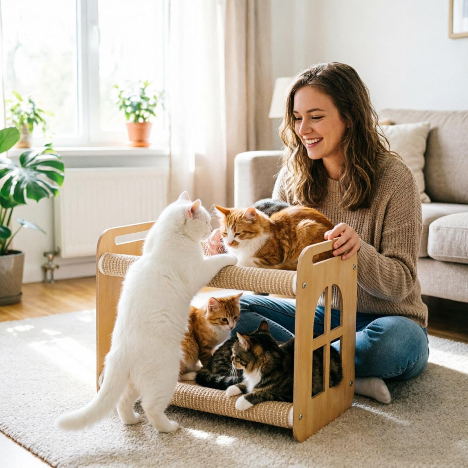 Cuccia Amaca Per Gatti Tappetino In Sisal Traspirante Ad Alta Portata | A Castello Estivo A 2 Per Gatti Ideale Per Il Riposo, E Quotidiano, Negozi Di Animali, Balcone, Soggiorno, Casa
