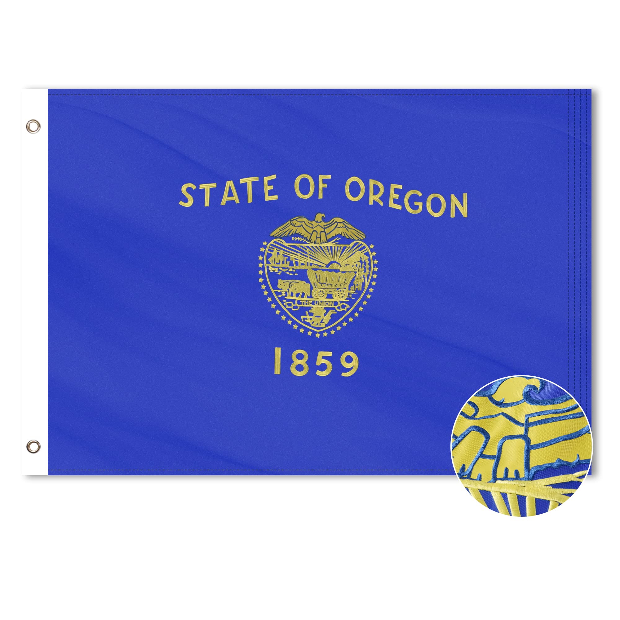 VICDRIA Bandera del estado de Oregon de 4 x 6 pies, poliéster bordado de lujo, resistente o duradero, para interiores y exteriores, rayas cosidas y ojales de latón
