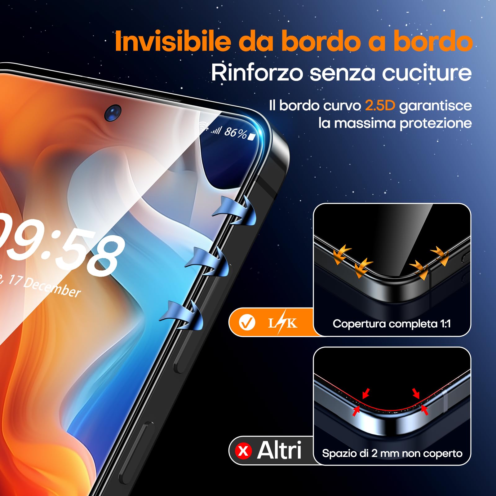LϟK 2 Pezzi Vetro Temperato per Samsung Galaxy S25 Plus / S25+ Pellicola Protettiva 9H Durezza Senza Bolle HD Schermo Protettivo Facile Kit D'Installazione