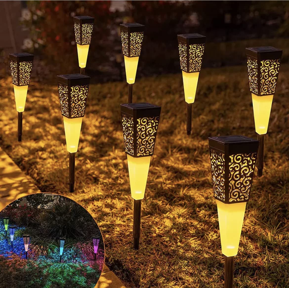 Solar Pathway Lights (4 Pack) Outdoor Bright Warm White RGB Color Changing 2 Lighting Modes Solar Landscape Lights Waterproof Solar Garden Lamp for Lawn Walkway Yard