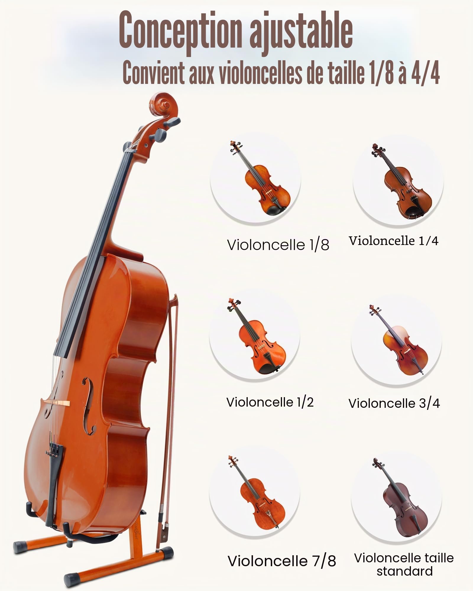 Support de violoncelle en forme de A avec mousse rembourrée, support de violoncelle en bois fabriqué à la main avec trou pour archet pour violoncelle, support en bois d'acajou pour violoncelle