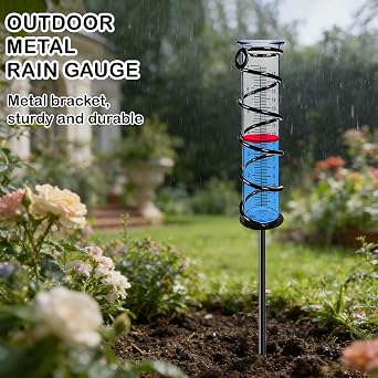 BIUWING Rain Gauge, Rain Gauge Outdoor, Rain Gauges Outdoors Best Rated for Yard with Stake, Rain Water Meter Measuring with Metal Frame, Decorative for Garden, Deck, Lawn, Landscape