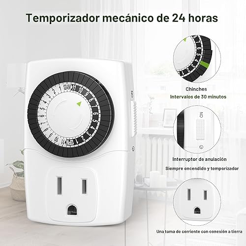 Miniatura 2 de BN-LINK BND-60/U47 Mini temporizador mecánico de salida de 24 horas para interiores, 3 puntas, paquete de 2