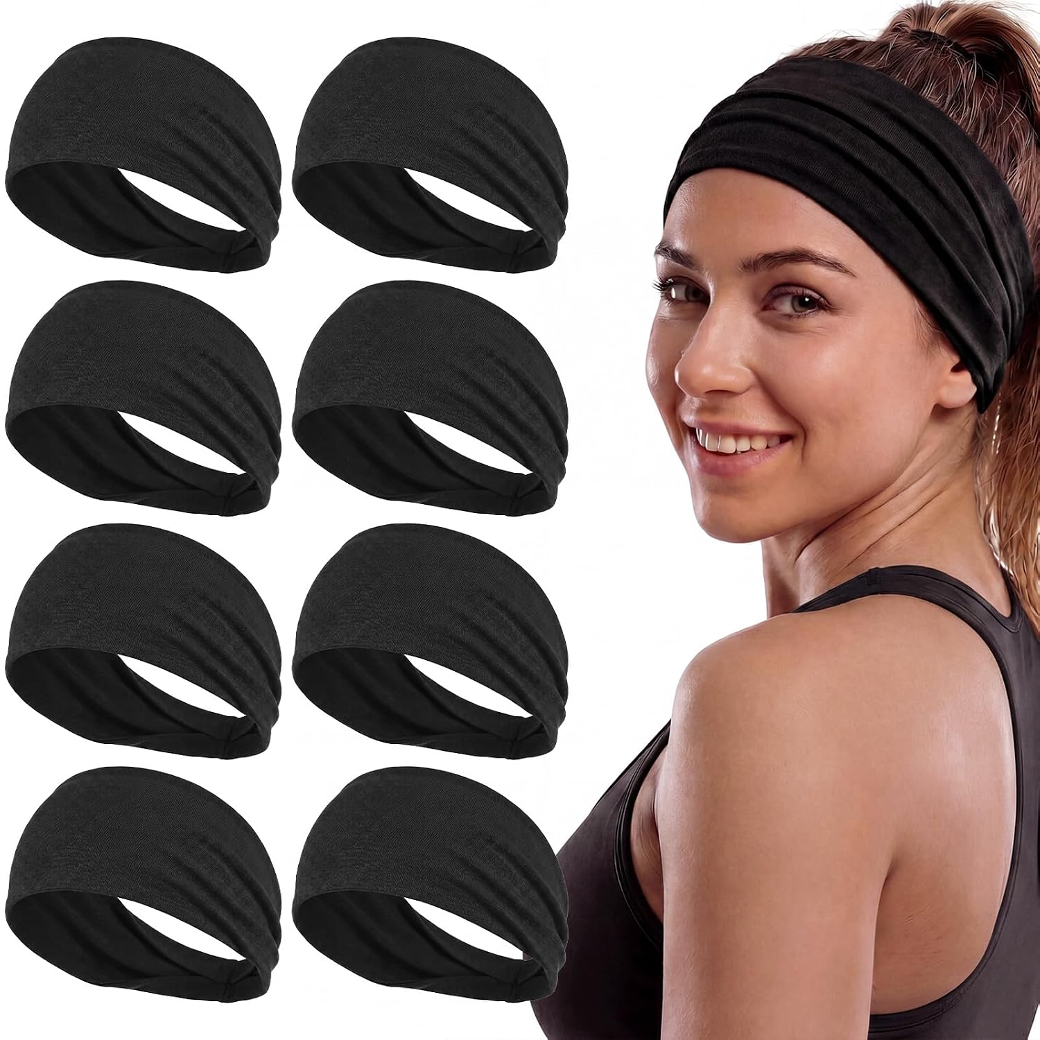  8 Pack Workout Headbands for Women, Non-Slip Cloth Headbands thumbnail