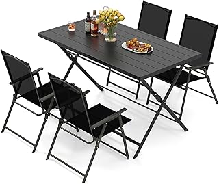 Tangkula 5 Pieces Foldable Outdoor Dining Set for 4, Patio Large Rectang...