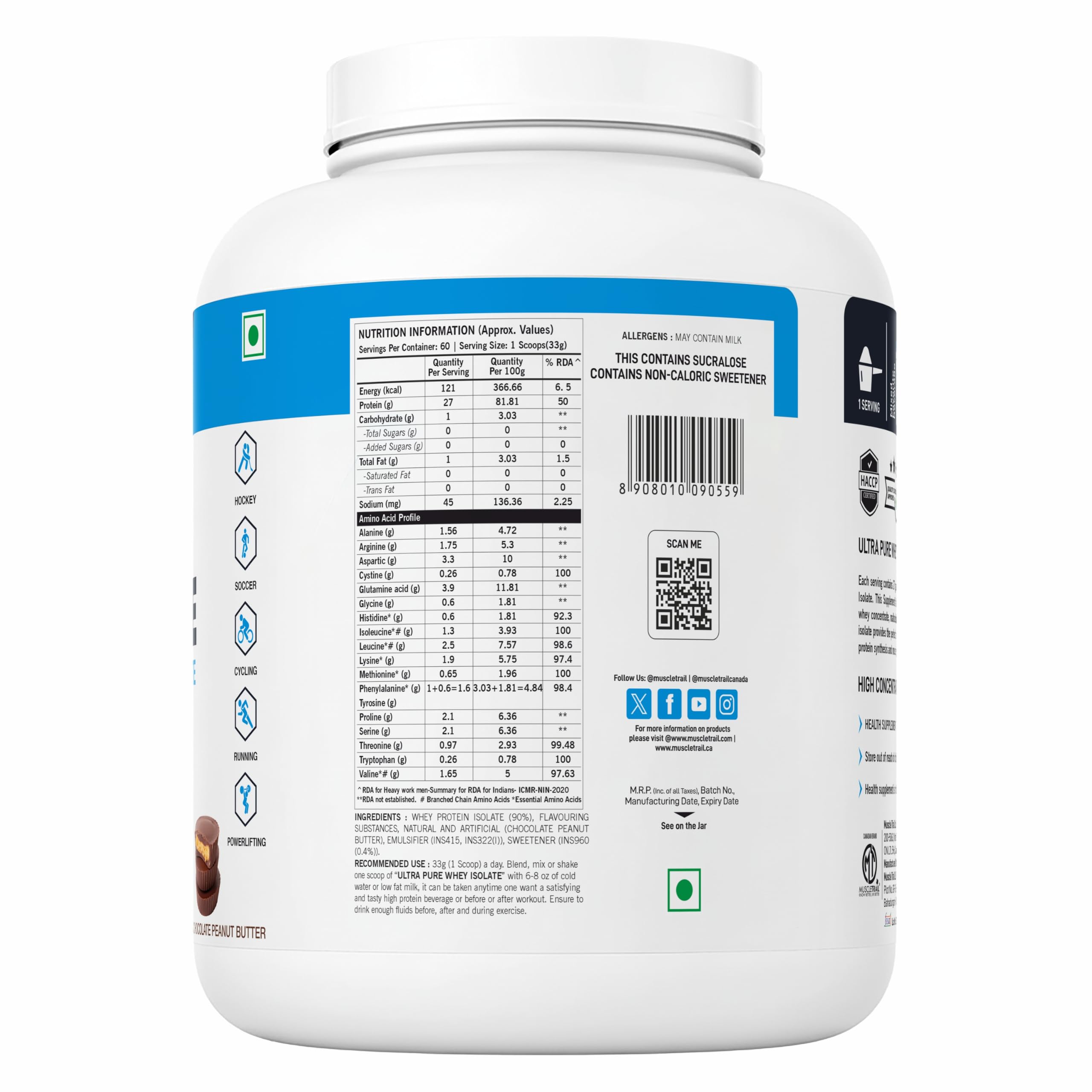 MuscleTrail 100% Whey Protein Isolate, Pharma Grade,65 Servings, 27g Protein, 15g EAA, 0g Sugar (2KG, kesar kaju pista) — Amazon image 2
