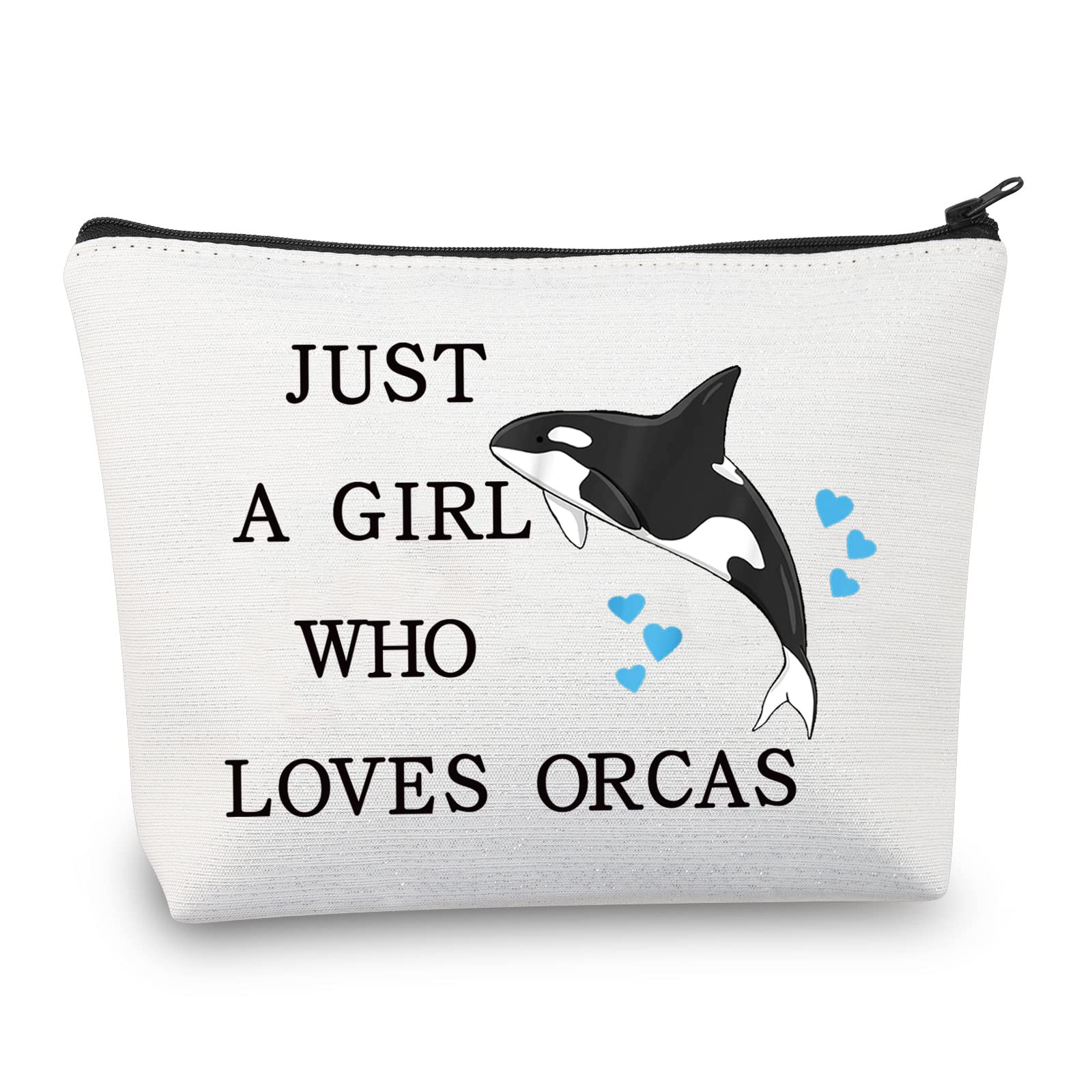 LEVLO Funny Killer Whale Cosmetic Bag Animal Lover Gift Just A Girl Who Loves Orcas Makeup Zipper Pouch Bag Orca Whale Lover Gift (Who Loves Orcas)