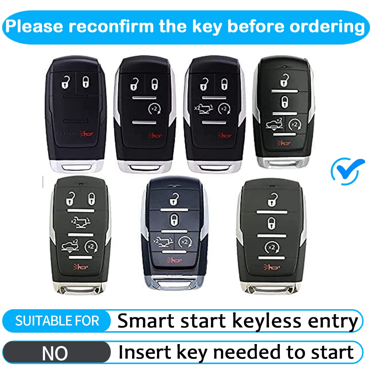 Key Fob Cover Case For 2019-2022 Dodge Ram 1500 - 6-Button Keyless Entry Remote Shell Replacement