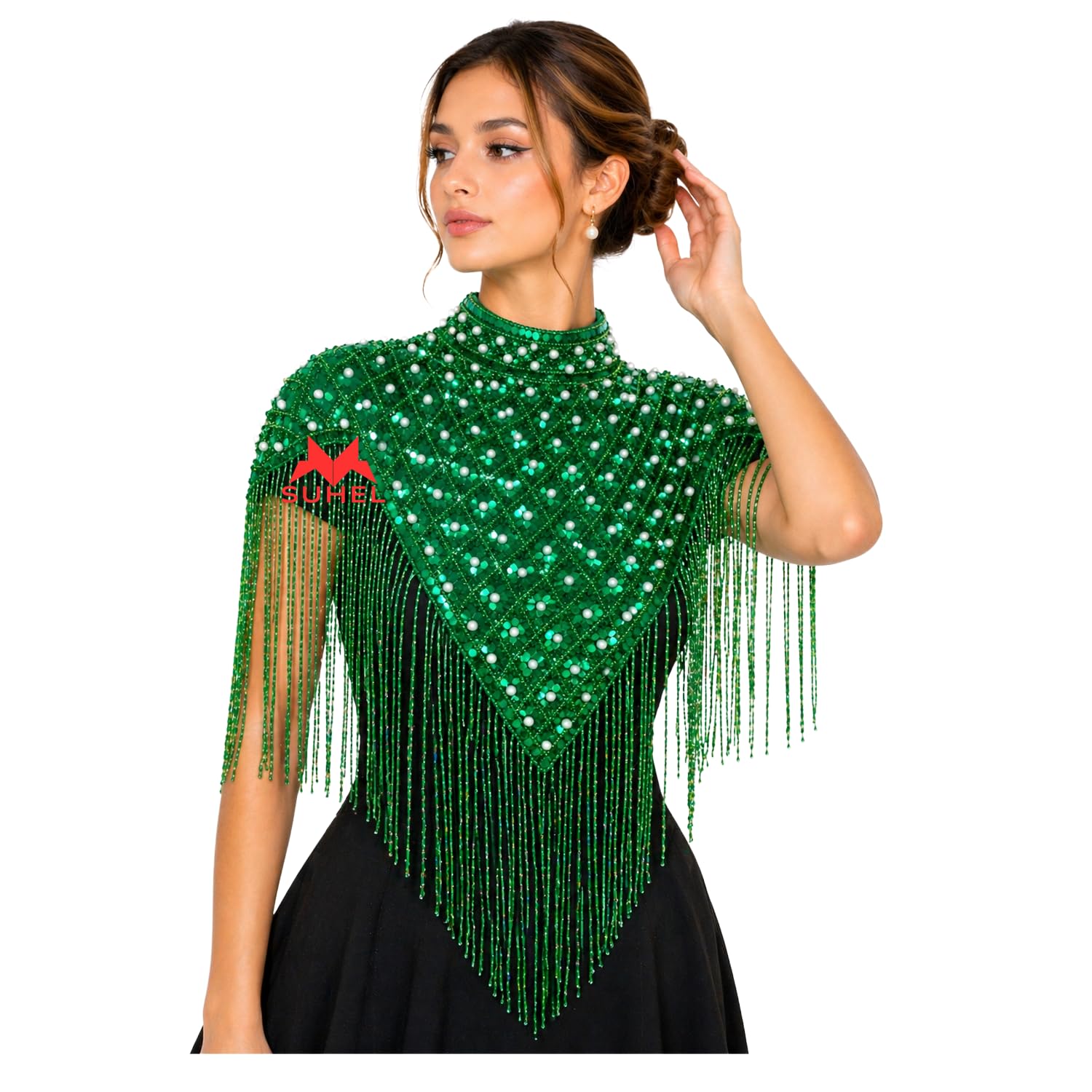 Newly Added Stylist Net Poncho for Women's and Girls White Beads Style Wings Along Round Neck-picture-34