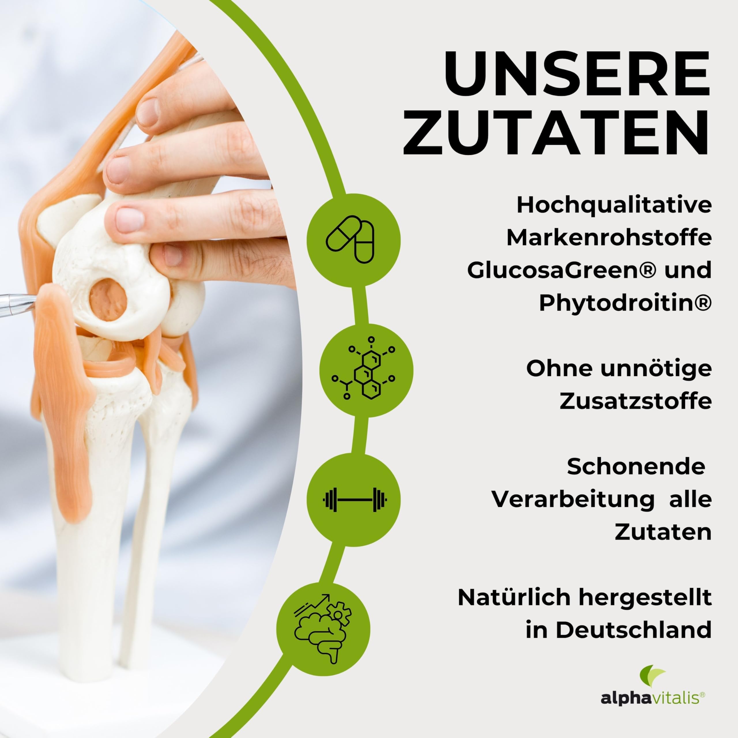Glucosamin Kapseln + Phytodroitin® - 240 Stück - 1800mg veganer Komplex mit MSM, Hyaluronsäure, Vitamin C, D, Zink, Kupfer und Mangan ohne Magnesiumstearat