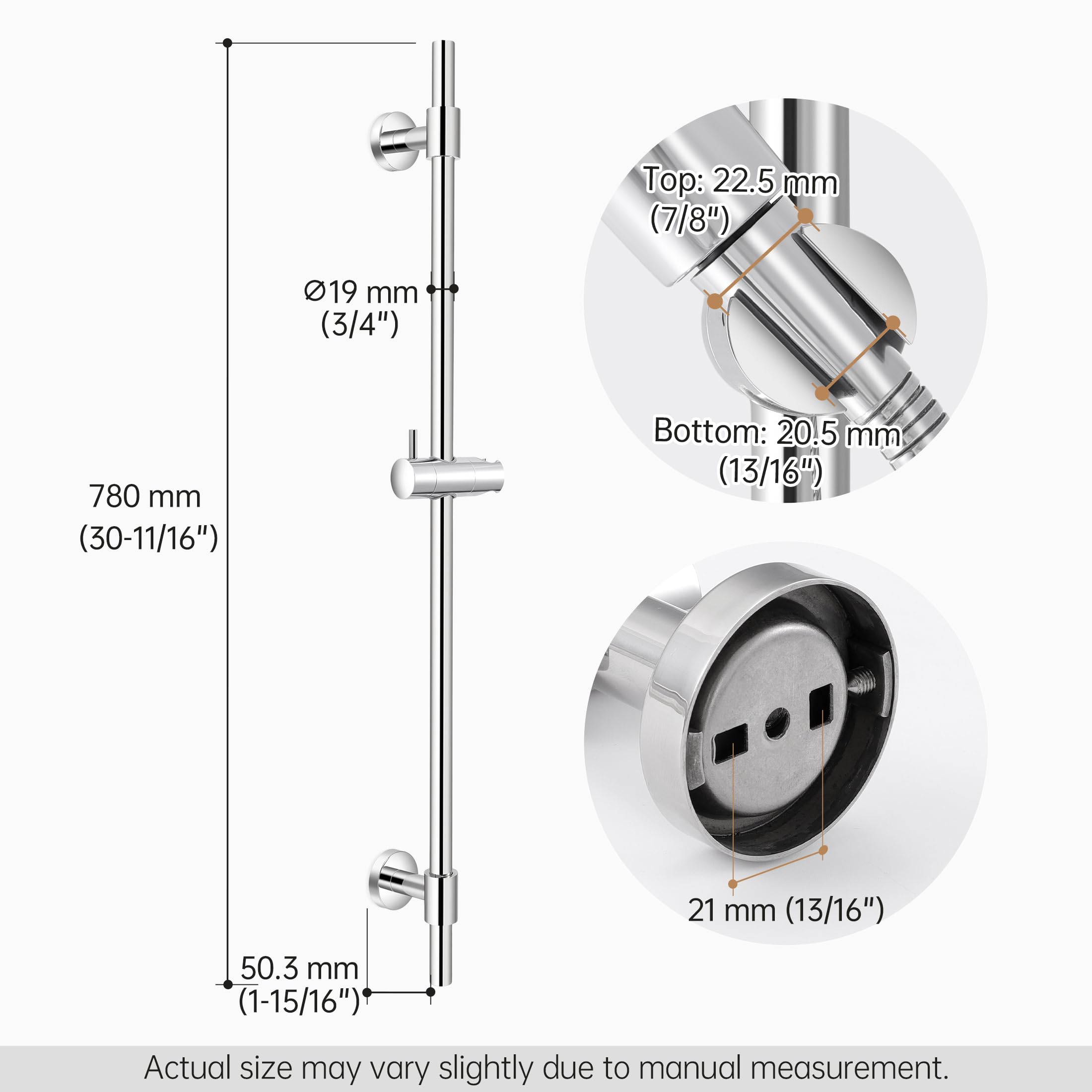 KES Barra deslizante de ducha de metal de 30 pulgadas con soporte ajustable para cabezal de ducha (no plástico), barra deslizante de ducha de acero inoxidable 18/8 con cubierta de soporte ajustable