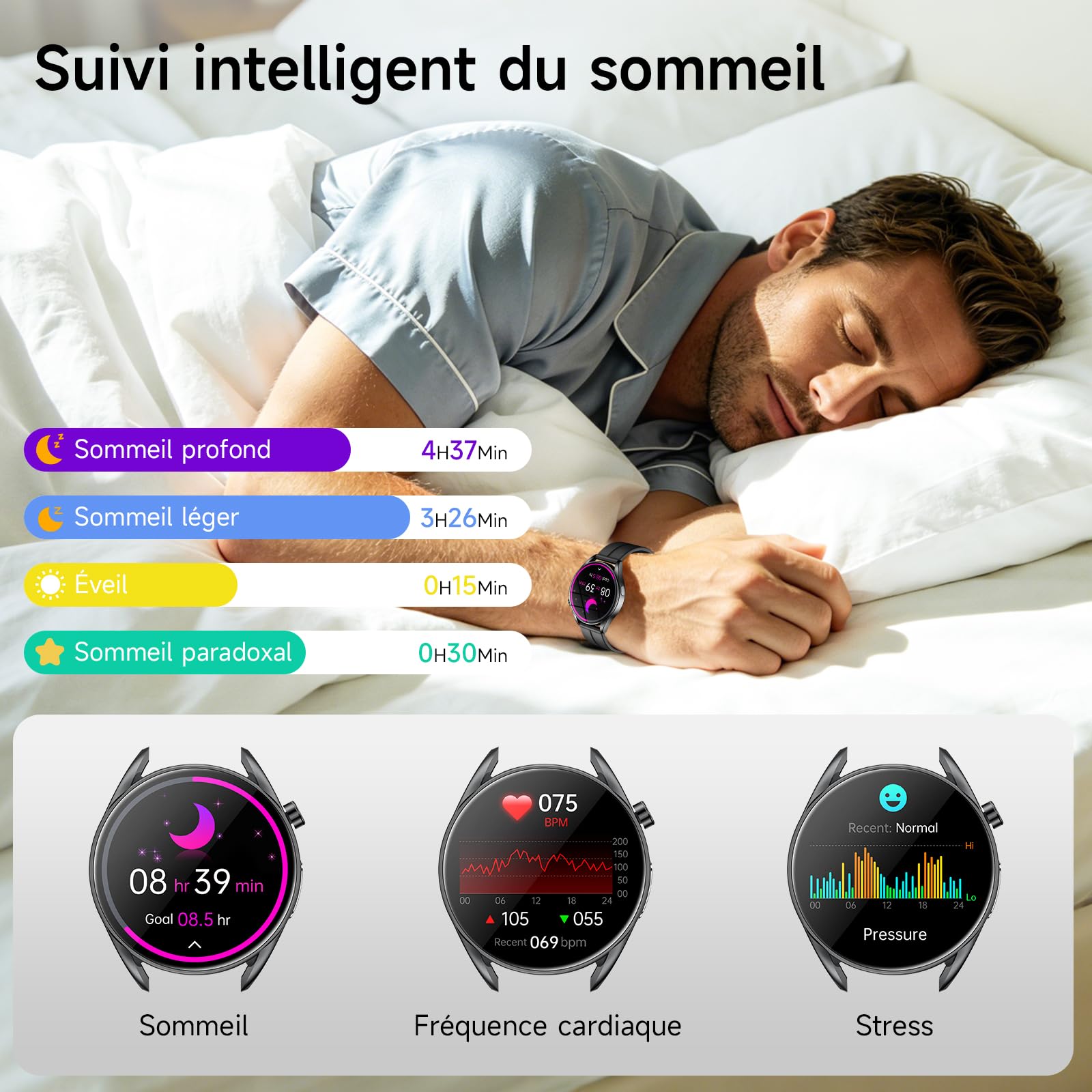 Marsyu Montre Connectée avec ECG/HRV/IMC/SPO₂/Sommeil, Sport Santé 24h IP68