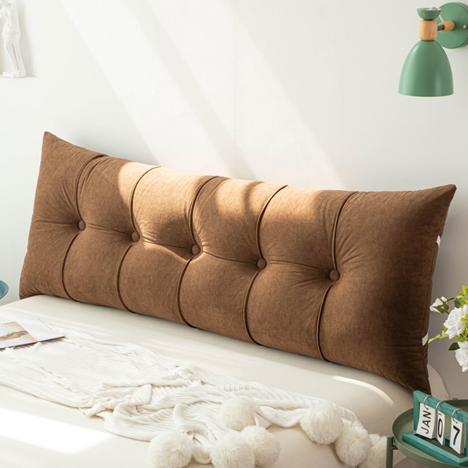 DATOUJL Cojin Lectura Cama,Cojines Grandes Almohada de Lectura, Cojín de Respaldo para Sofá, para apoyar la Espalda, en la Cama, Jugar, Leer, Relajarse o Ver la televisión. (Marrón,150 * 55 cm)