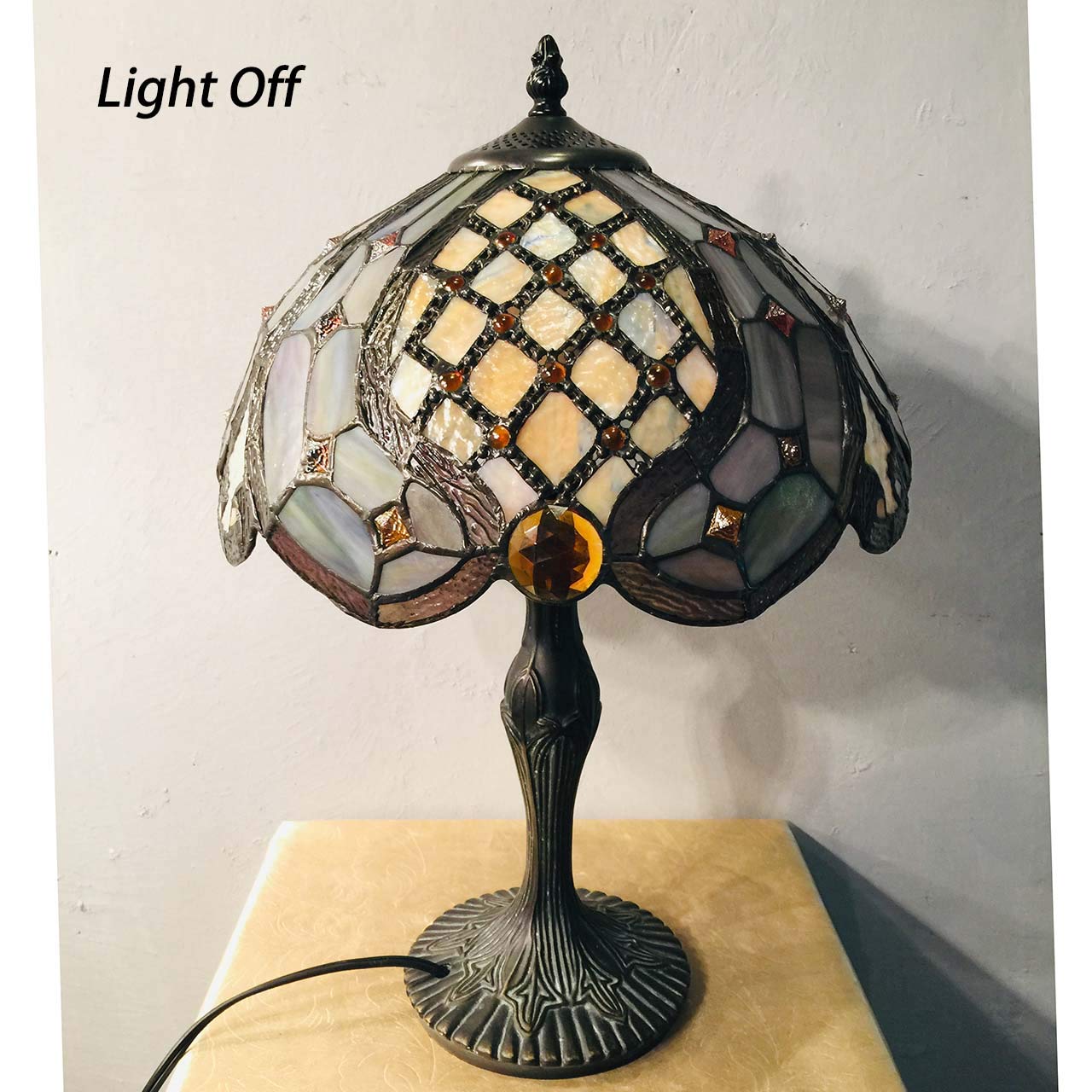 Bieye L30817 Barocke Messing-Kugelkette-Tischlampe im Tiffany-Stil, Buntglas-Tischlampe für Bauernhaus-Wohnzimmer-Heimdekoration
