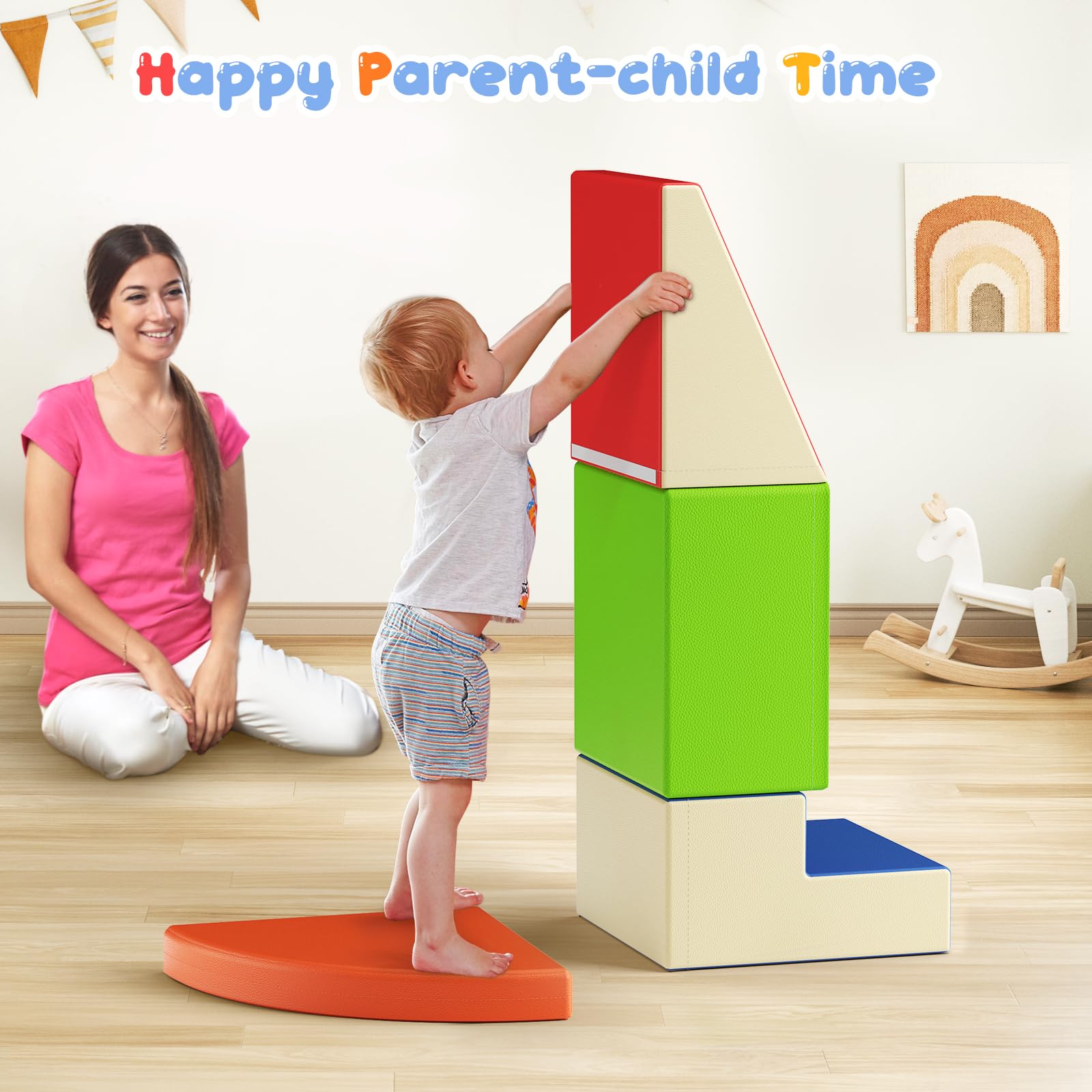 Blocs d’Escalade en Mousse colorés 4 pièces, Blocs Souples avec Fermetures Velcro, Jouet combinable pour Tout-Petits, intérieur et crèche