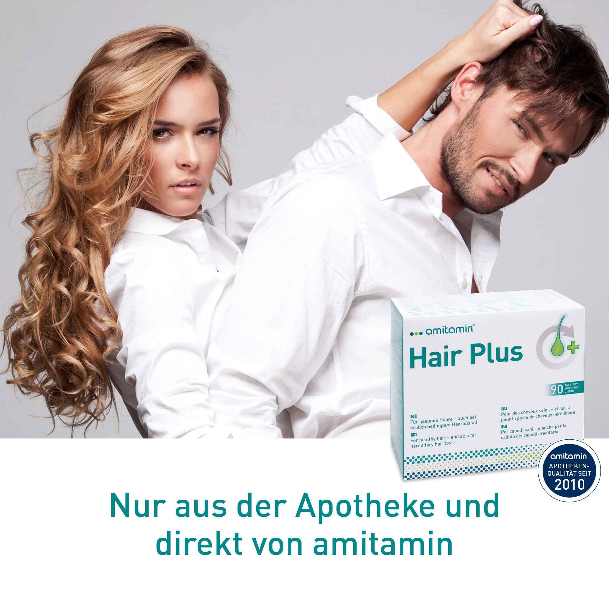 amitamin© Hair Plus Haar Vitamine | 180 Komplex Kapseln 3 Monate hochdosiert | Zink, Kupfer, Biotin, Selen, Folsäure plus 16 wichtige Nährstoffe | auch gegen erblichen Haarausfall | vegan |