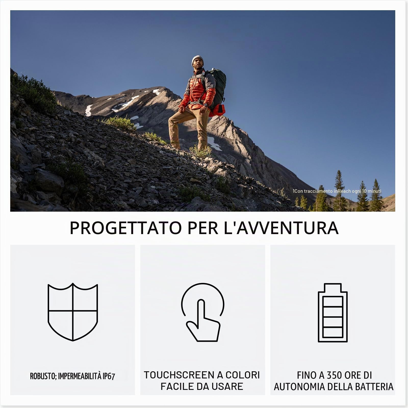 Garmin InReach Mini 3 Plus, Comunicatore Satellitare, Copertura Iridium, Invia e ricevi messaggi, Lancia SOS, LiveTrack, TracBack, Autonomia fino a 350 ore