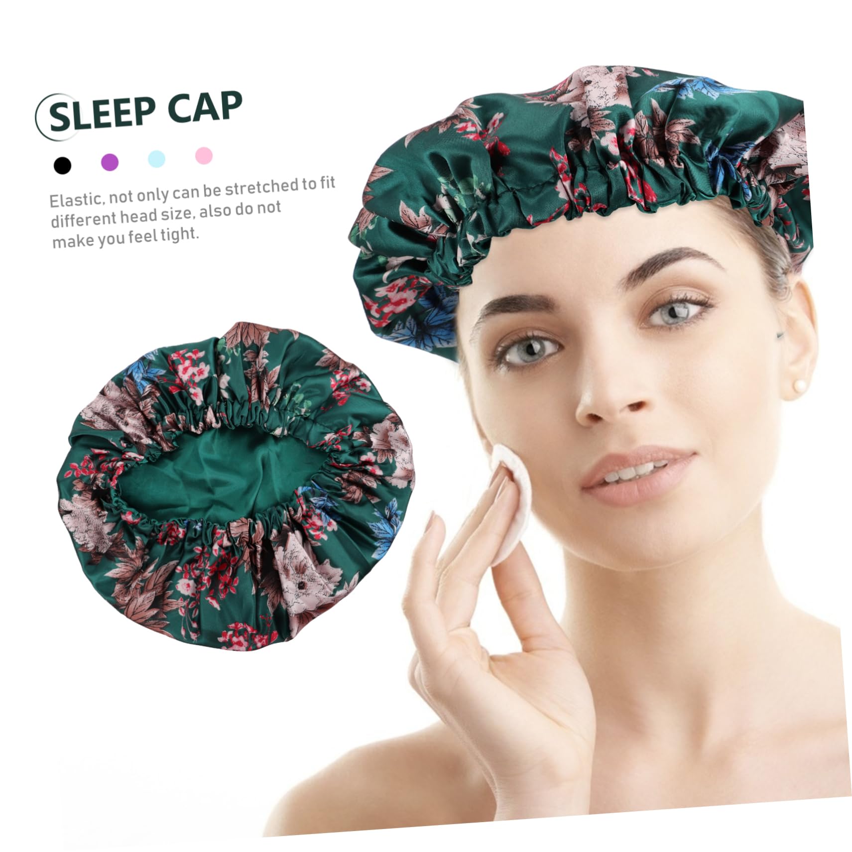 Healvian 5piezas Gorro De Reutilizable Para Mujer Doble De Satén Protección Para Cabello Para Baños y Sueño Diseño Floral Verde
