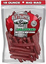 Old Trapper Deli-Style Beef Sticks, Jalapeño Flavor, 15-Ounce Package, Spicy Beef Sticks, Six Grams of Protein and Zero Grams of Sugar per Serving (Pack of One)
