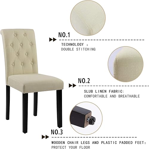 Miniatura 14 de LSSBOUGHT Sillas de comedor tapizadas con botones, set de 2 unidades, Gris Juego de 2,Beige,Crema,Juego de 4