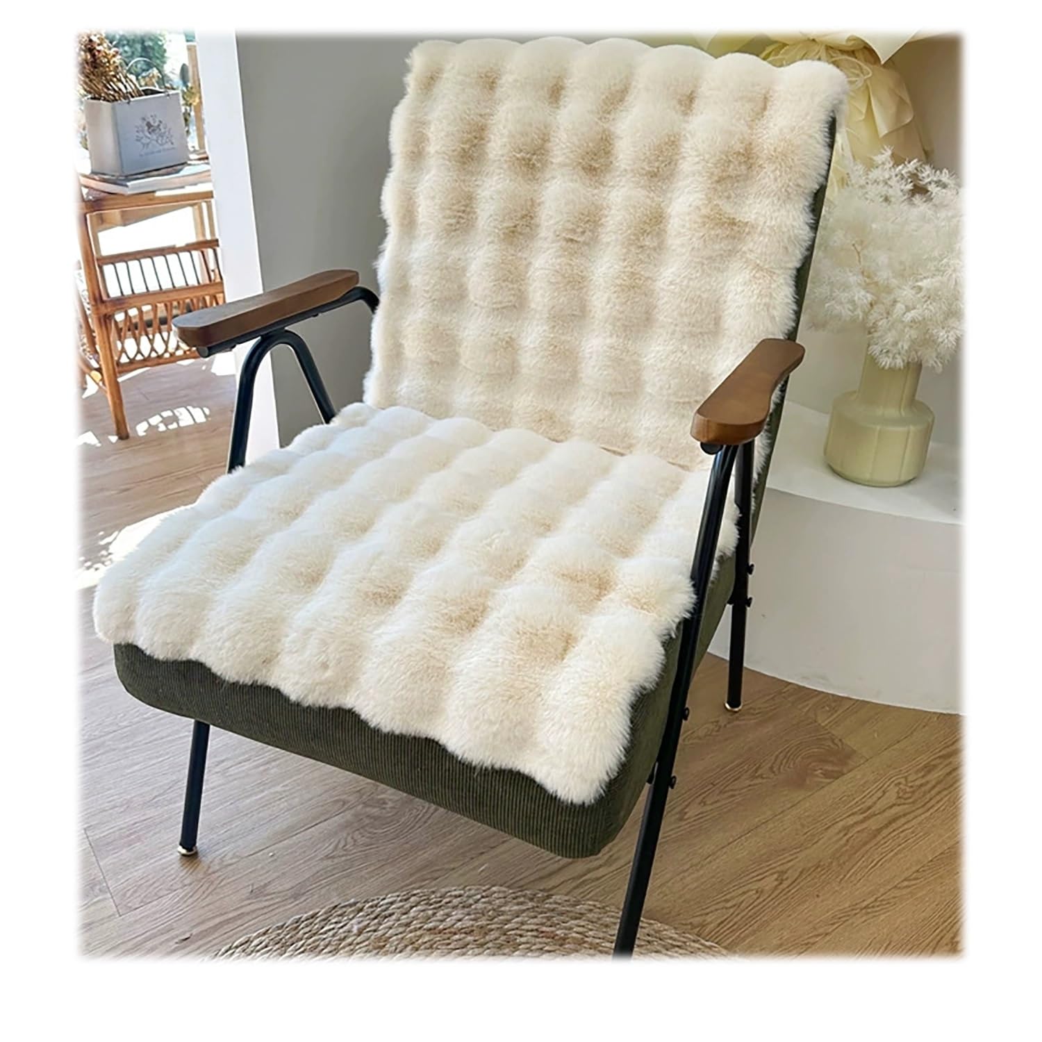 MCNDSI Faux Rabbit Fur Rocking Chair Cushions Recliner Seat Cushions Soft Plush Lounge Chair Slipcovers Non-Slip Office Chair Pads Furniture Protector(# 4,60x120cm/24x47in)