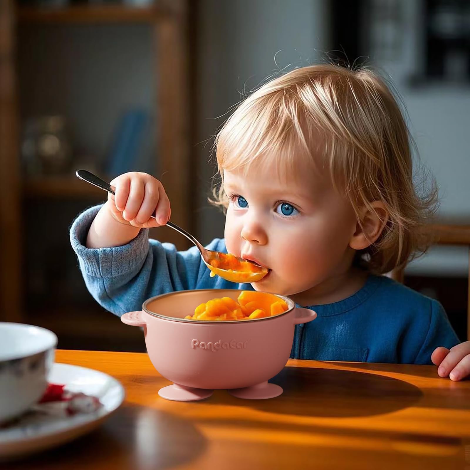 PandaEar 6 Pack Stainless Steel Baby Bowls and Spoons Set, 2 Baby Bowls with Suction & 4 Silicone Baby Utensils Set - Image 2