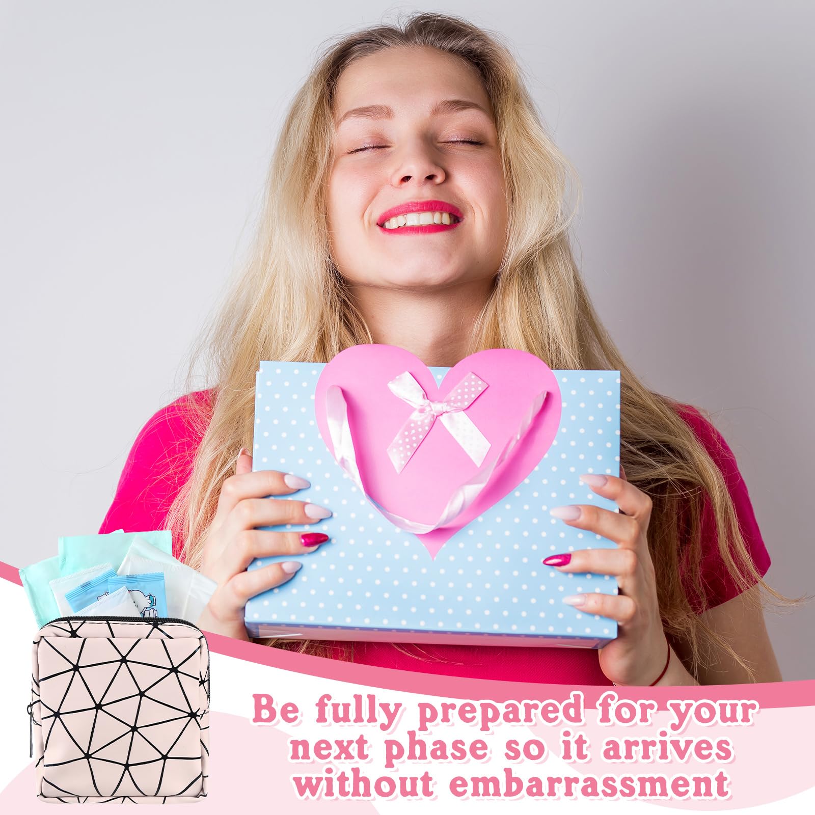 Tondiamo First Period Kit for 9-12 for School Menstrual Starter Kit Essentials for Tween Girls Gifts Box with Sanitary Pad Bag 25 Sanitary Napkins 10 Feminine Wipes