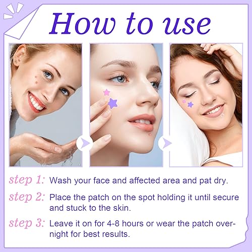 Miniatura 7 de LESFEY 126 parches para el acné, parche de espinillas hidrocoloides colorido con aceite de árbol de té natural, linda estrella y forma redonda,