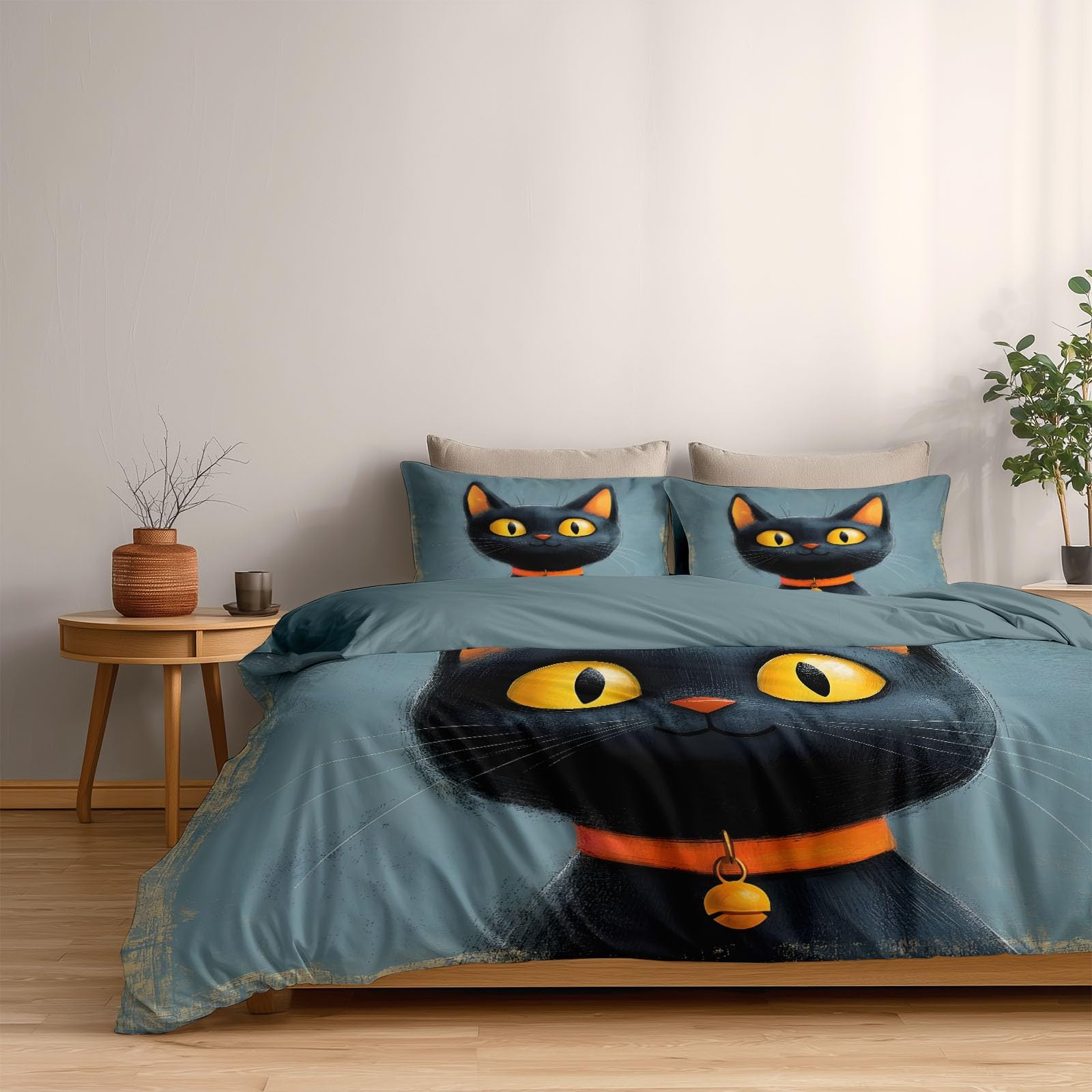 Generisch Cartoon Tiere 3-teiliges Bettwäsche-Set, 1 Bettbezug 240 x 220 cm und 2 Kissenbezüge 80 x 80 cm, Süßes Kätzchen, Mikrofaser, wendbar, modern, Kinderzimmer, Blau