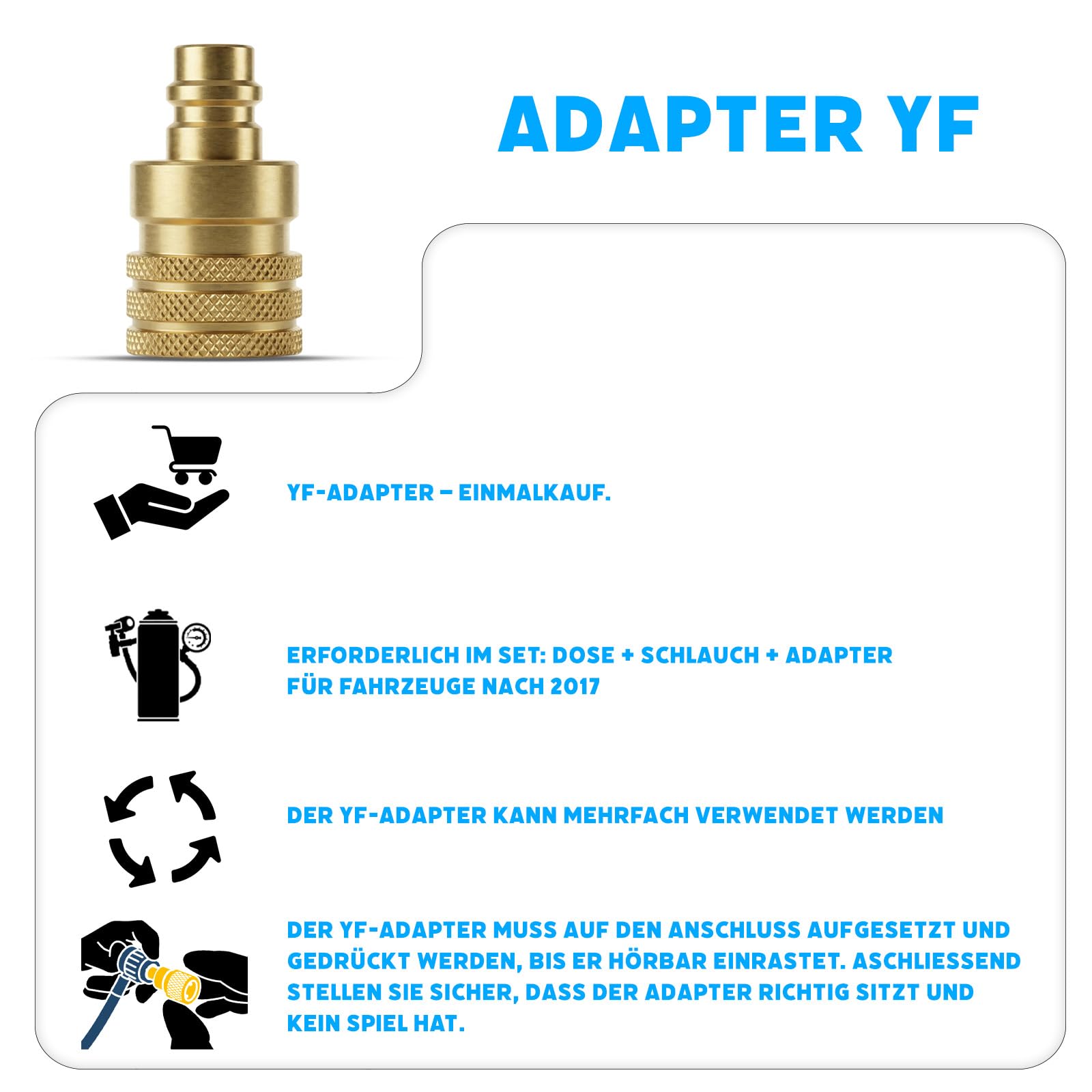 5in1 R1234yf XL + Schlauch + YF-Adapter für Auto Klimaanlage mit Öl, Dichtungsmittel, UV-Farbstoff, Trocknungsmittel – Schnelle Anwendung – Schützt den Kompressor – 2x235 g