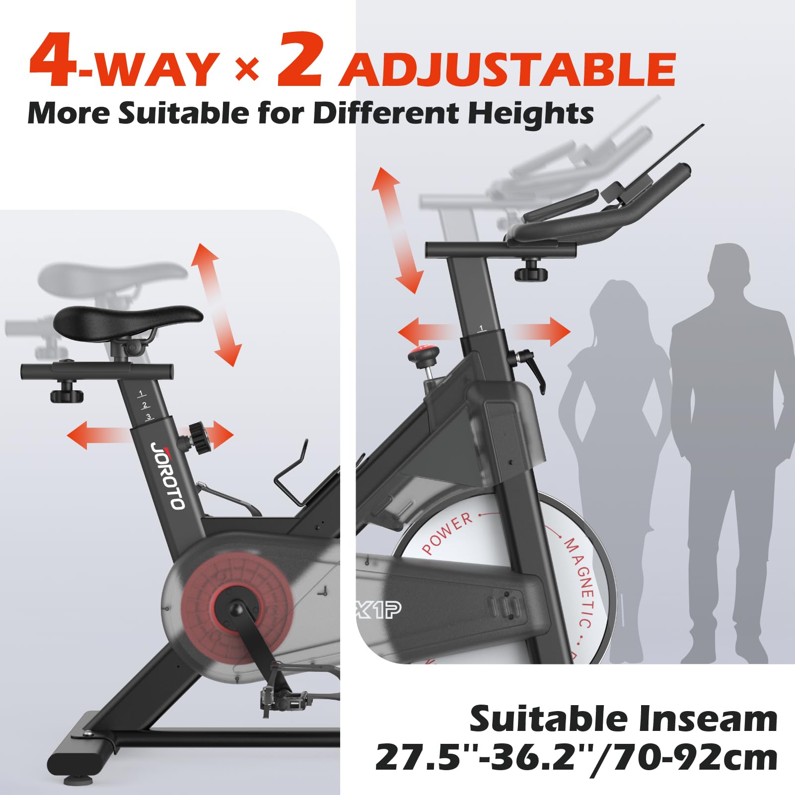 JOROTO Heimtrainer Fahrrad mit Magnetischem Widerstand, Ergometer Hometrainer mit RPM Monitor, Spezialisiertes Indoor-Cycling-Bike, 15 kg Schwungrad | Bis 150 kg | 11,8 Zoll Tablet-Halter (Schwarz)