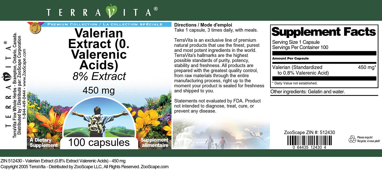 Amazon.com: Valerian Extract (0.8% Valerenic Acids) - 450 mg (100