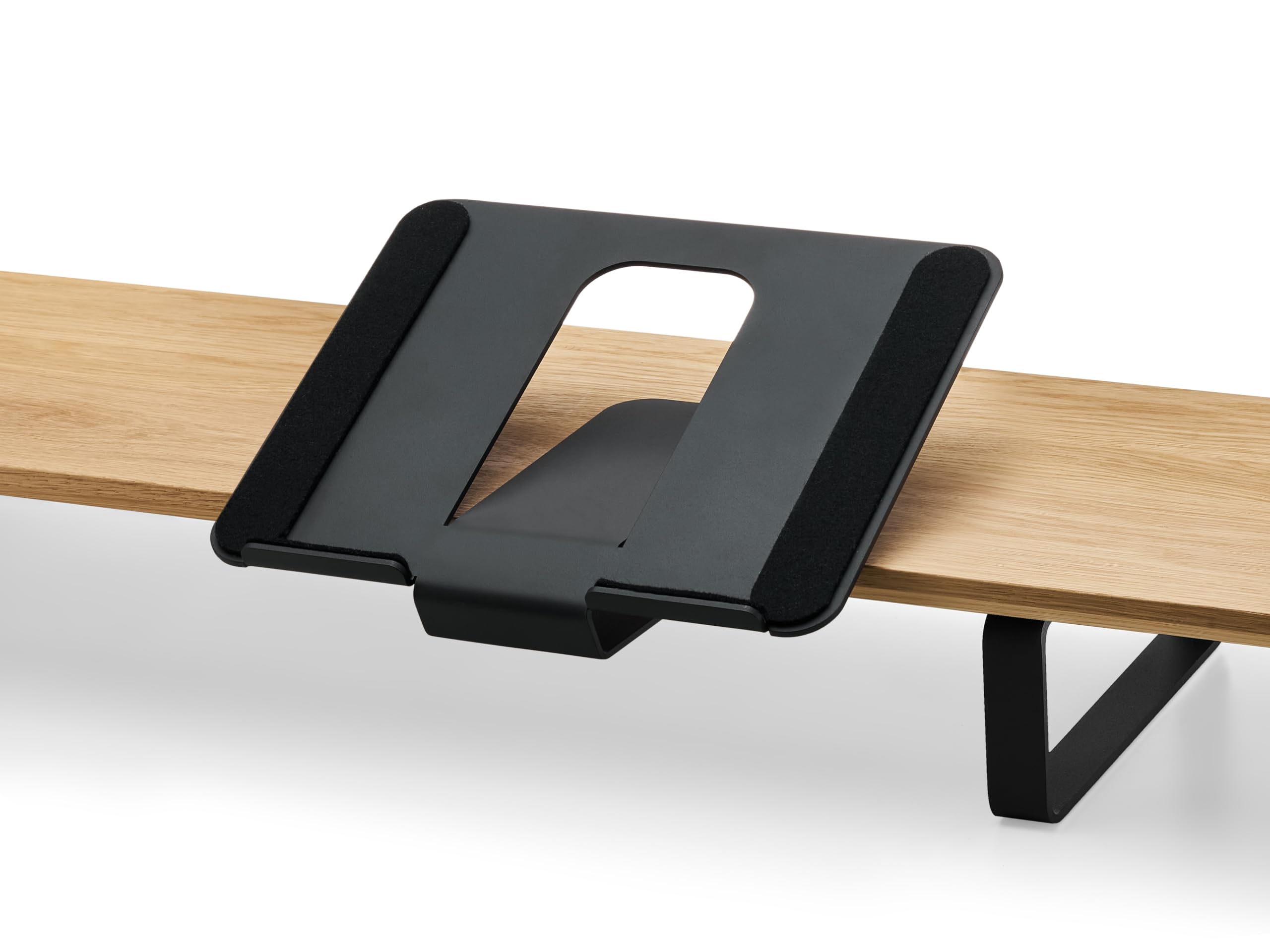 Oakywood - Supporto per Laptop per Scaffale da Scrivania - Dimensioni Grande (15-16") - Altezza Ergonomica - Design Salvaspazio - Rotazione Regolabile - Nero