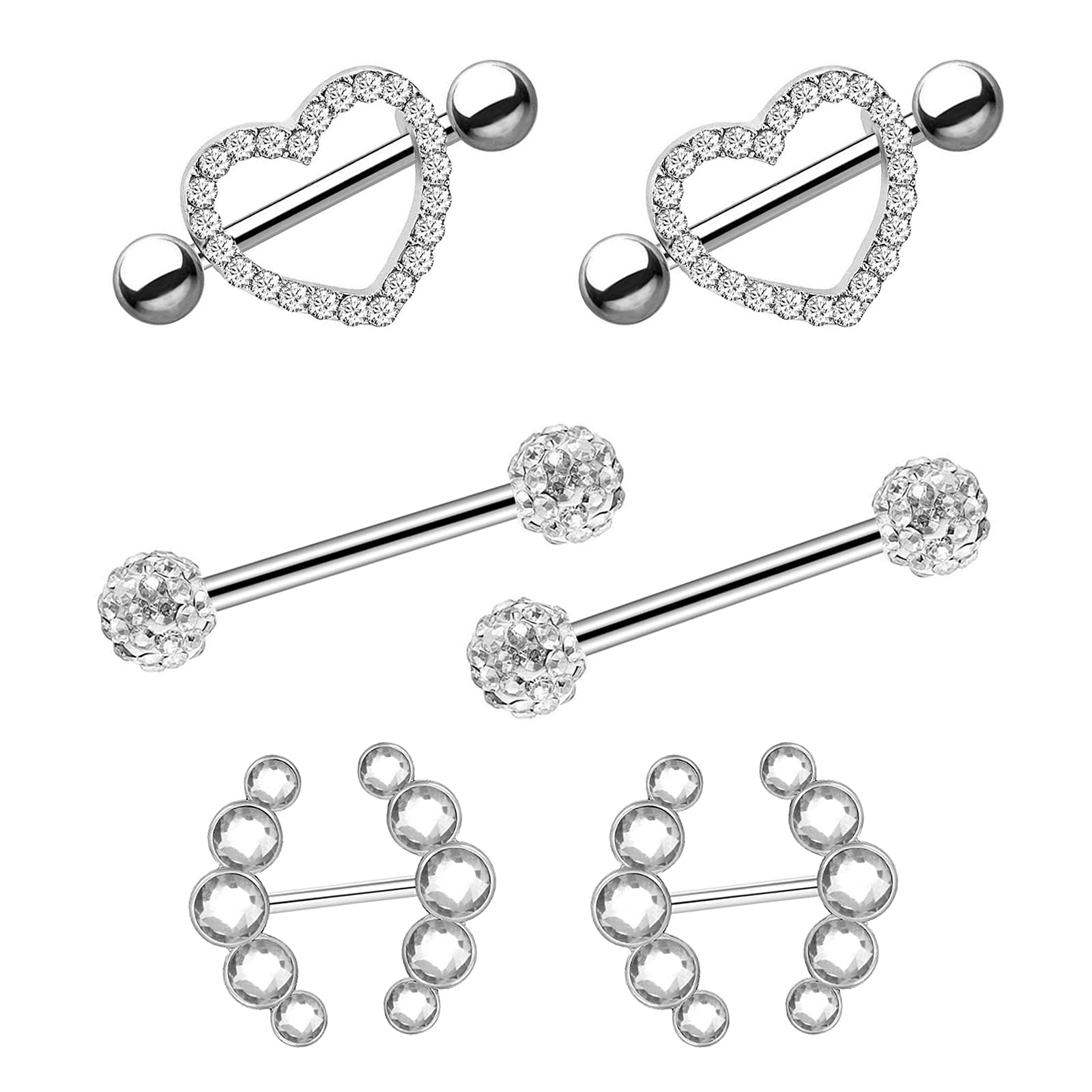 6 Anelli Per Piercing Capezzolo E Lingua - Acciaio Inossidabile Con Cristalli - Foto 6