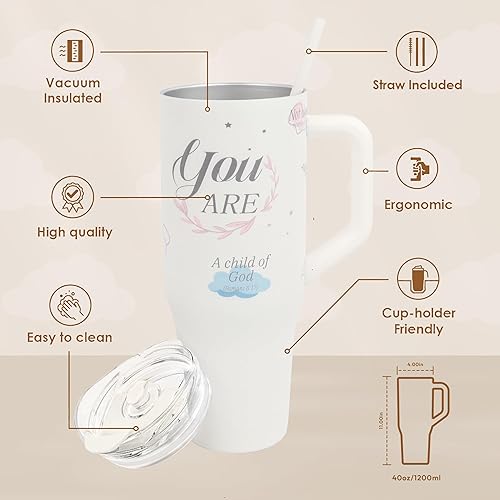 Miniatura 2 de Tamarac Regalos cristianos para mujeres, vaso de inspiración de 40 onzas con asa y tapa con pajilla, taza de café de viaje de acero inoxidable con