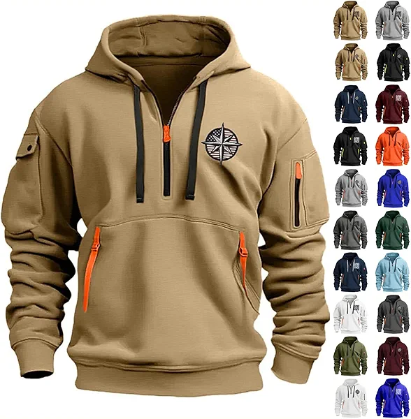 Tactical Hoodies for Men Quarter Zip Pullover Plus Size Fleece Graphic Oversized Hoodie Vintage Hooded Sweatshirt with Pockets Half Zip Big and Tall Sweat Shirt Thick Hunting Clothes for Men