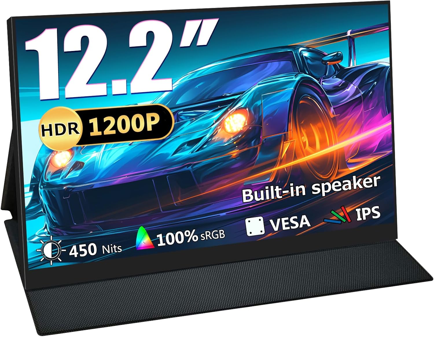 Portable Monitor 12,2 Zoll, 60 Hz 1200P 100% sRGB USB-C,Mini-HDMI,with VESA Tragbarer Ultra Slim Portable Laptop Monitor for Office Game