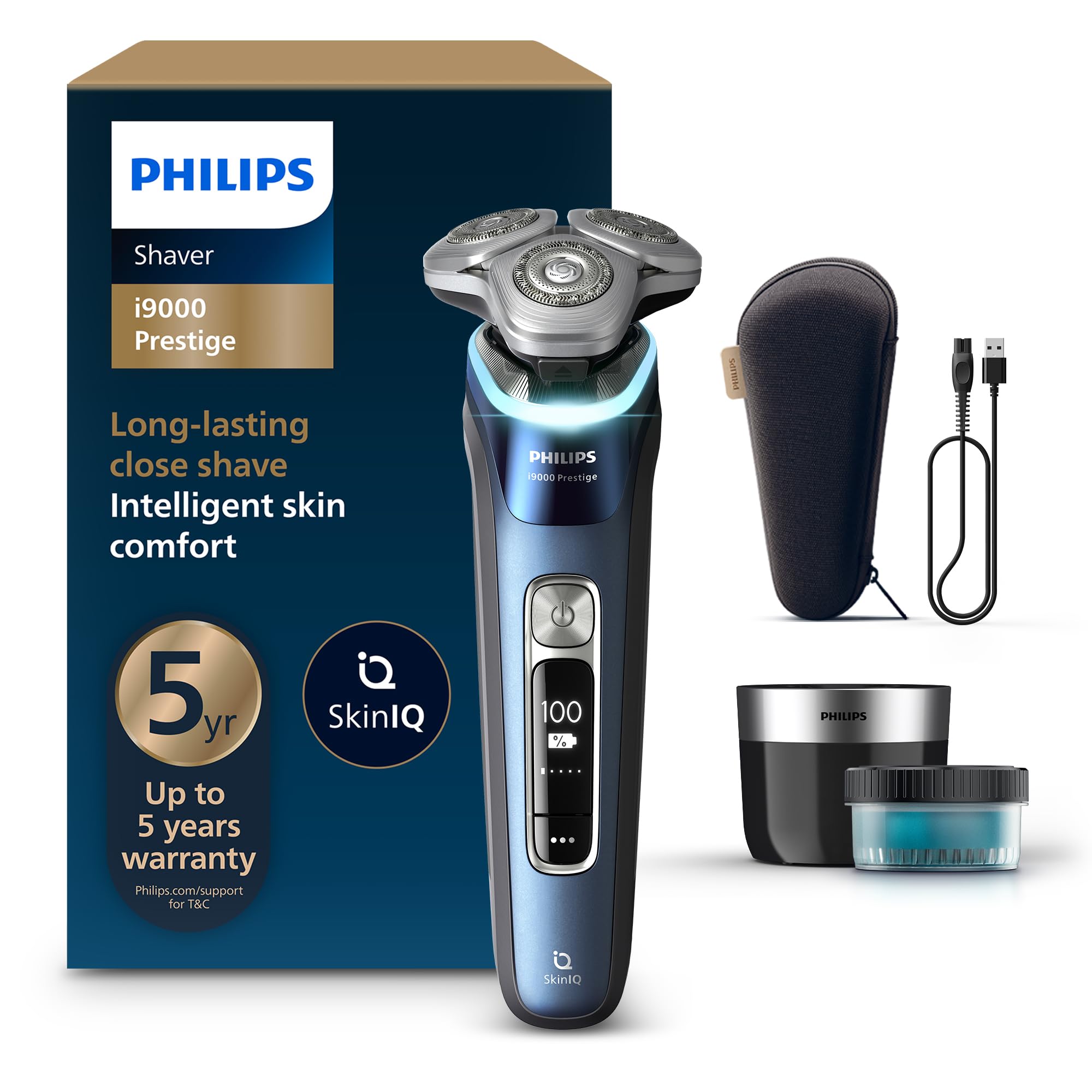 Philips Electric Shaver Series i9000 Prestige, Wet & Dry with Dual Precision Blades & Motion Control Sensor, Mystic Blue, XP9201/20