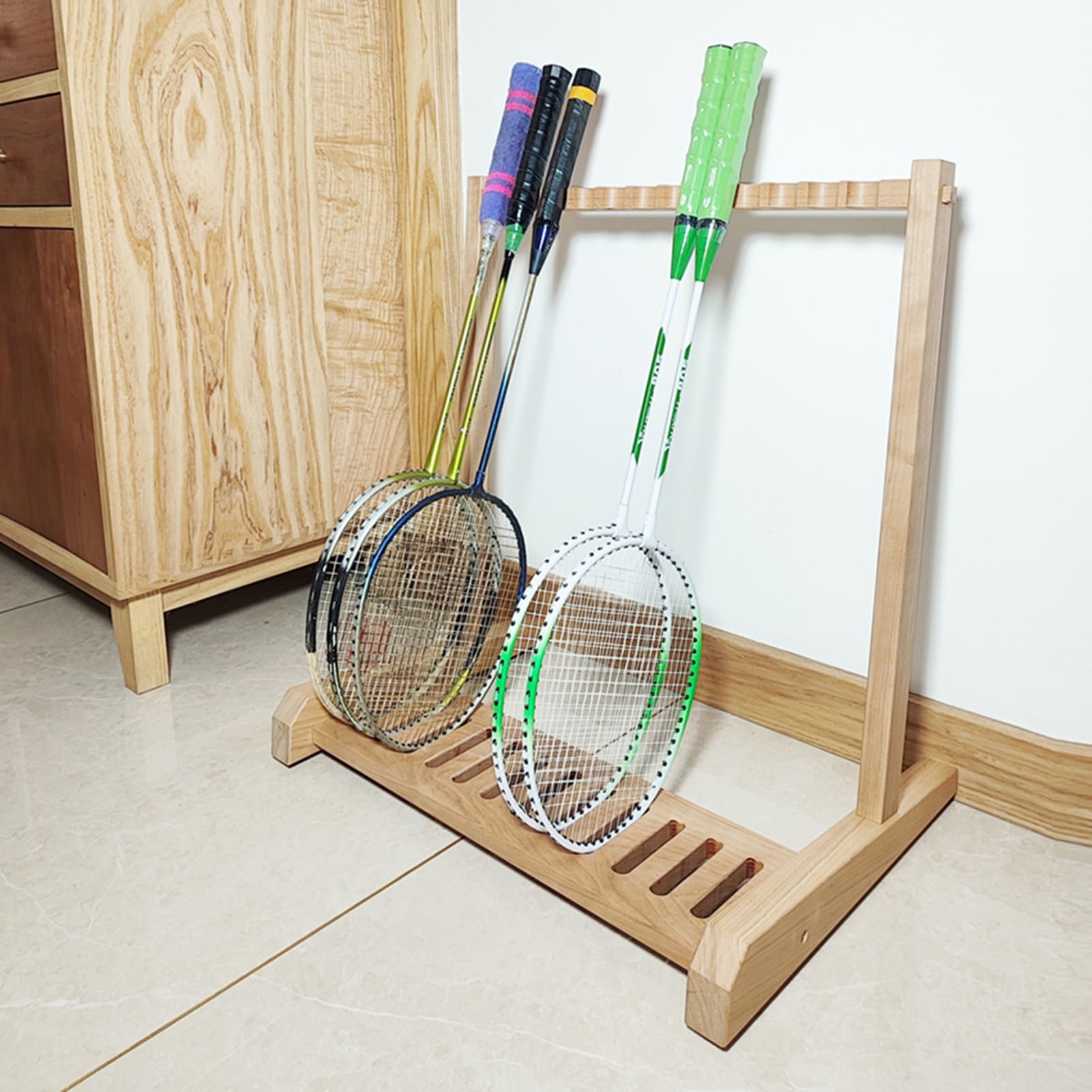 Supporto for racchette da tennis, espositore in legno for racchette sportive, supporto for racchette da tennis, for l'allenamento in palestra a scuola