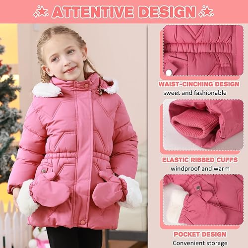 Miniatura 5 de AiWMGL Chaqueta de invierno para niñas pequeñas, 3T, 4T, 5T, 6T, abrigo, abrigo, abrigo cálido, traje de nieve, parka con forro de piel, capucha
